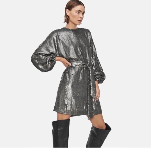 Anine Bing Angie silver sequined mini dress. New with tags. Size S - Picture 1 of 15
